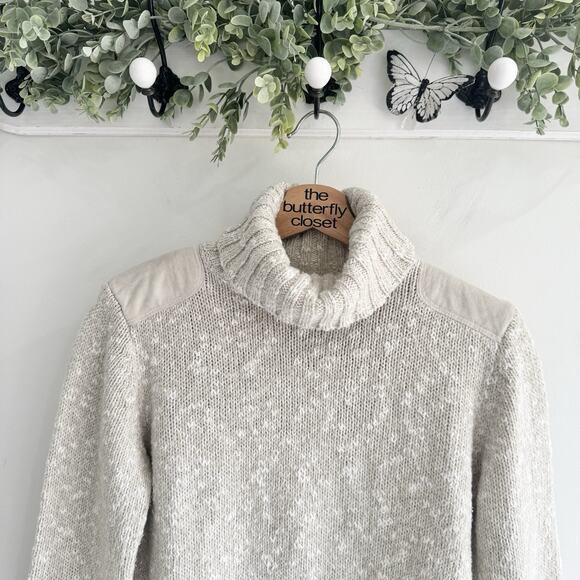 Vintage Ralph Lauren Beige Suede Patched Turtleneck Sweater Medium e50 90s y2k - Picture 2 of 4